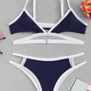 Contrast Trim Top With Cut-Out Bikini Set